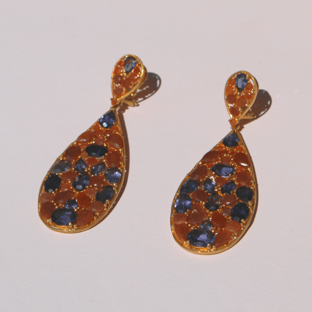 Boucles d'oreilles vermeil rubis et saphirs 