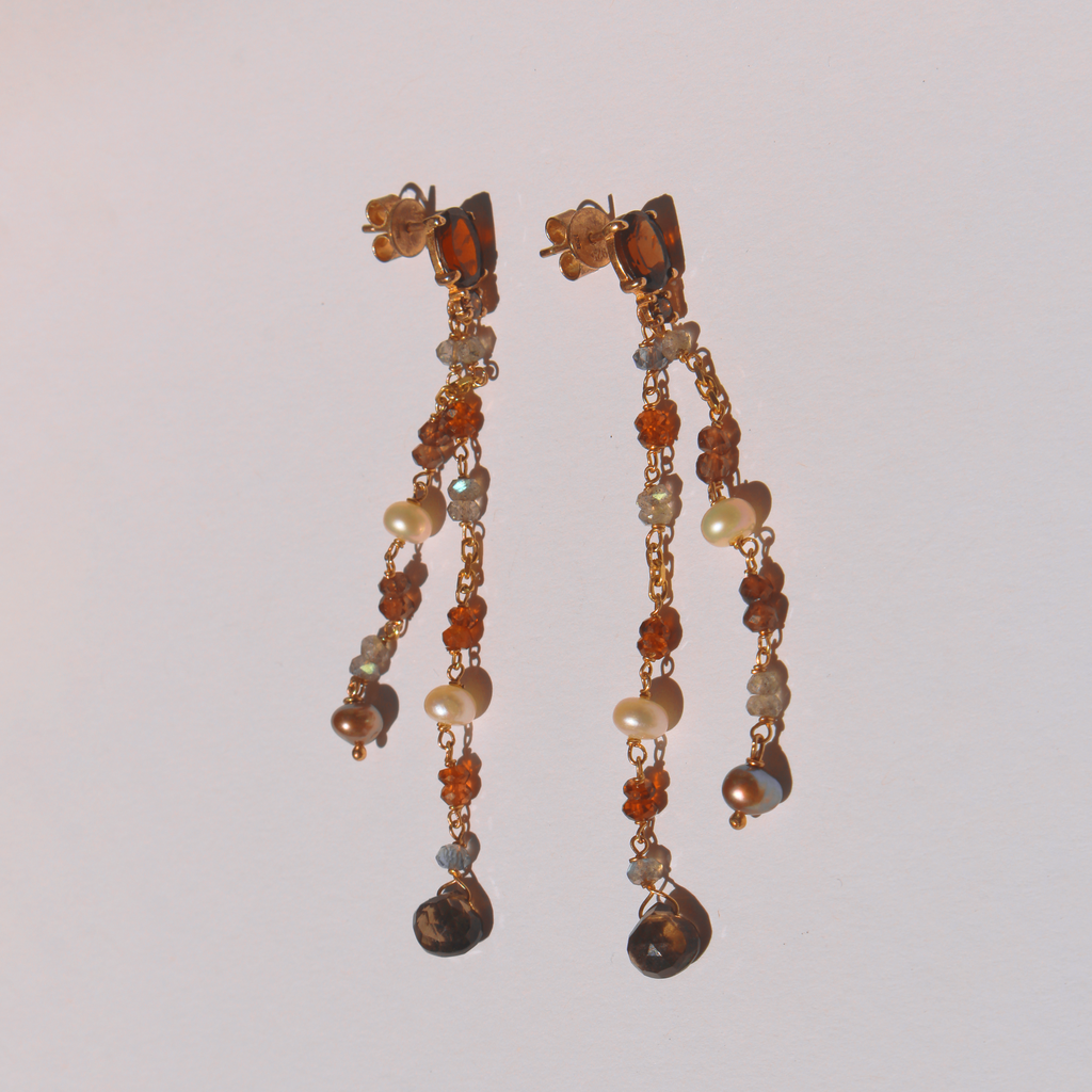 Boucles d'oreilles vermeil citrines, labradorites, cornalines 