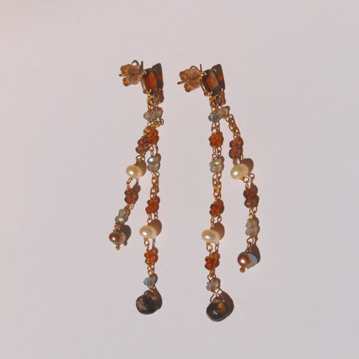 Boucles d'oreilles vermeil citrines, labradorites, cornalines 